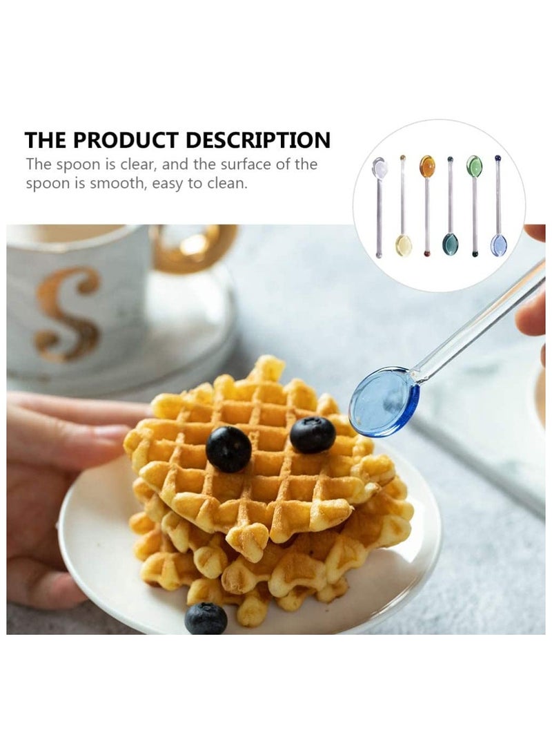 ملعقة صغيرة زجاجية، ملعقة قهوة واضحة كريستالية للحلويات، ملعقة منزلية للملح والسكر، زجاجة شاي بنكهات، ألوان متنوعة (6 قطع) - Image 2