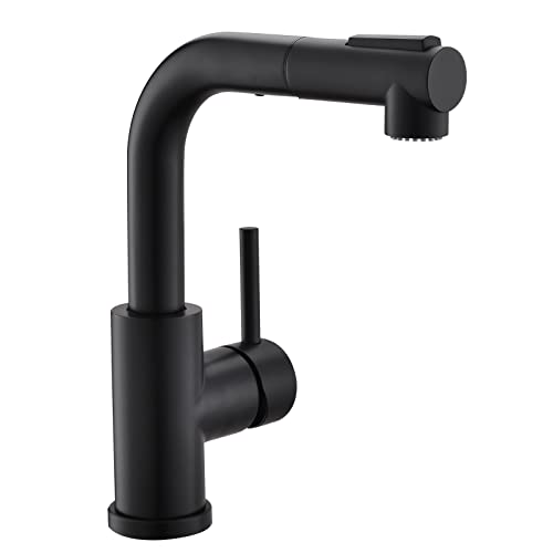 GIMILI Modern Bar Sink Faucet for Kitchen Sink Single Handle with Pull Out Sprayer Hot and Cold Prep Sink Faucet Matte Black - Image 1
