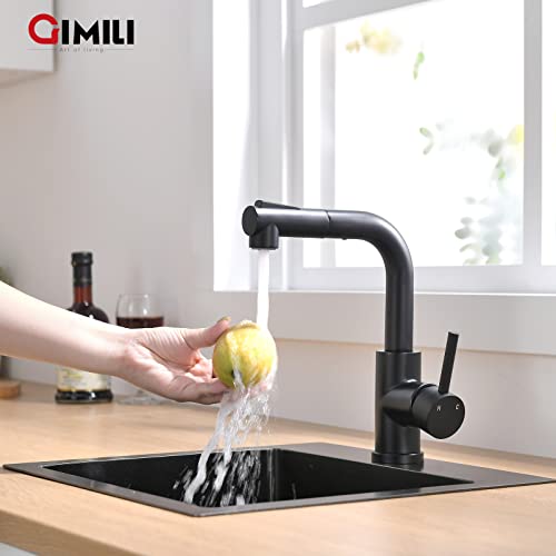 GIMILI Modern Bar Sink Faucet for Kitchen Sink Single Handle with Pull Out Sprayer Hot and Cold Prep Sink Faucet Matte Black - Image 5