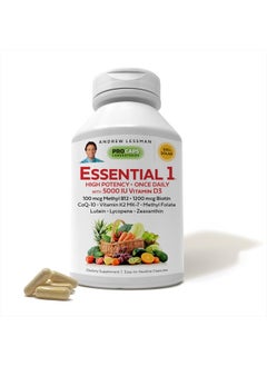 Andrew Lessman Essential-1 Multivitamin 5000 IU Vitamin D3 60 Small Capsules – 100 mcg Methyl B12. CoQ10 Lutein Lycopene Zeaxanthin. High Potency. No Additives. Gentle Ultra-Mild. One Daily Capsule  - Image 1