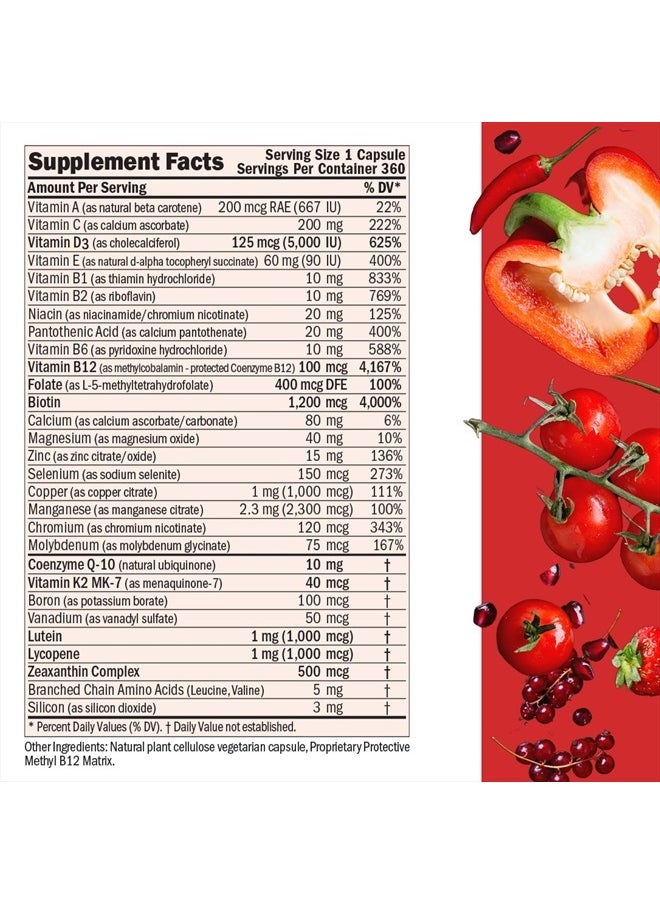 Andrew Lessman - Essential-1 Multivitamin 5000 IU Vitamin D3 60 Small Capsules – 100 mcg Methyl B12. CoQ10 Lutein Lycopene Zeaxanthin. High Potency. No Additives. Gentle Ultra-Mild. One Daily Capsule - Image 1