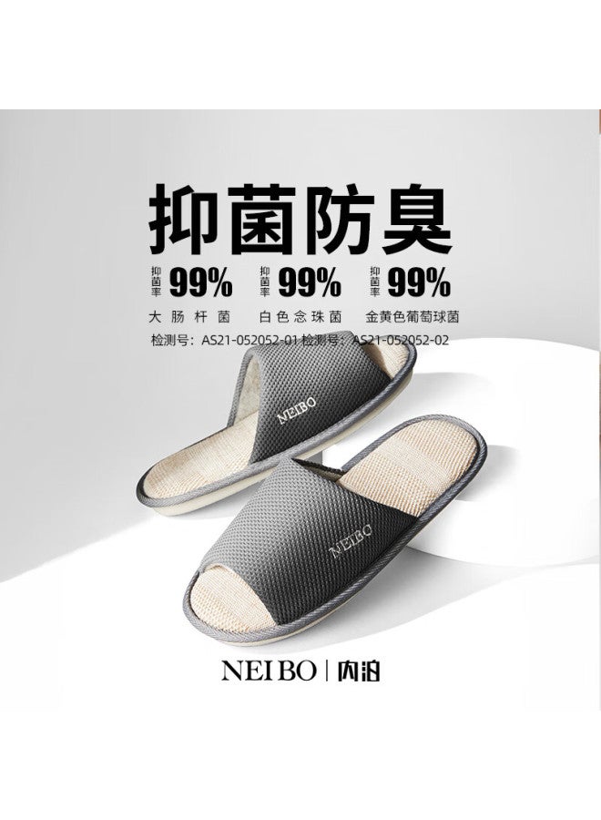 Neibao Latex Cotton Linen Slippers, Men's Spring And Autumn, Extra Large Size, Non-slip, Odor-resistant, Linen Cloth Slippers, Women's, Gray, Size 41