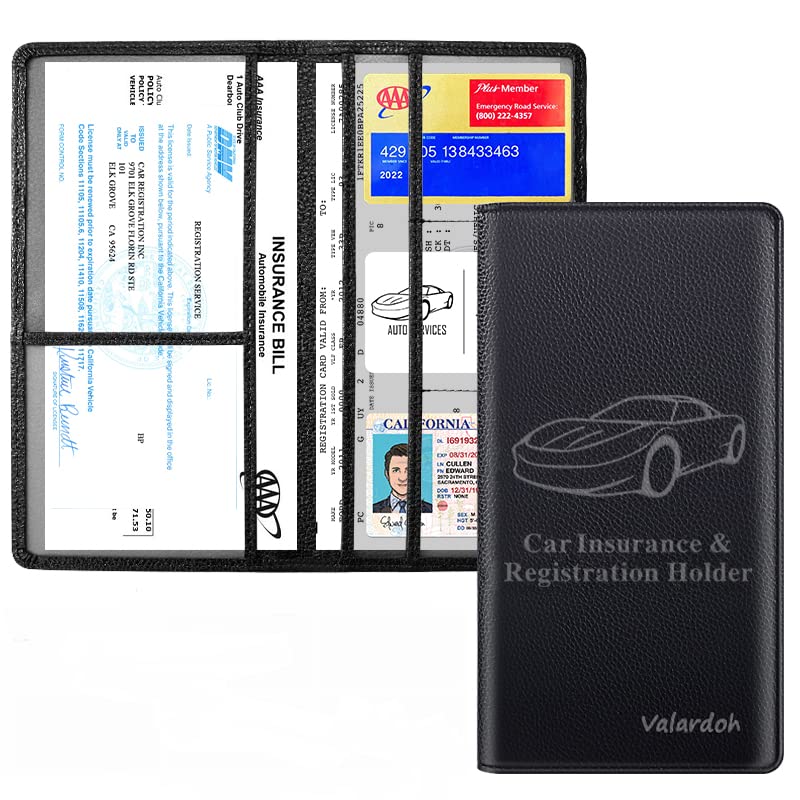 Valardoh Premium Car Registration and Insurance Card Holder, Car Document Holder for Cards, Driver License & other Essential Documents (Black) - Image 3