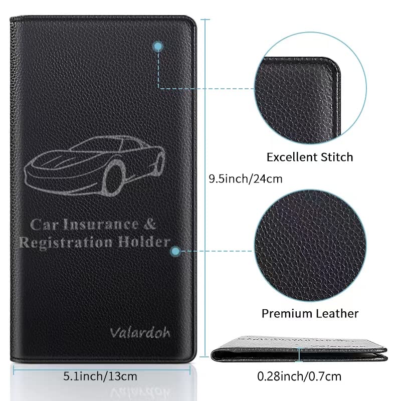 Valardoh Premium Car Registration and Insurance Card Holder, Car Document Holder for Cards, Driver License & other Essential Documents (Black) - Image 5