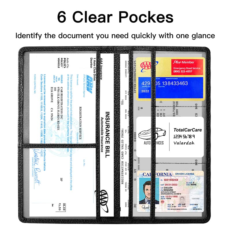 Valardoh Premium Car Registration and Insurance Card Holder, Car Document Holder for Cards, Driver License & other Essential Documents (Black) - Image 2