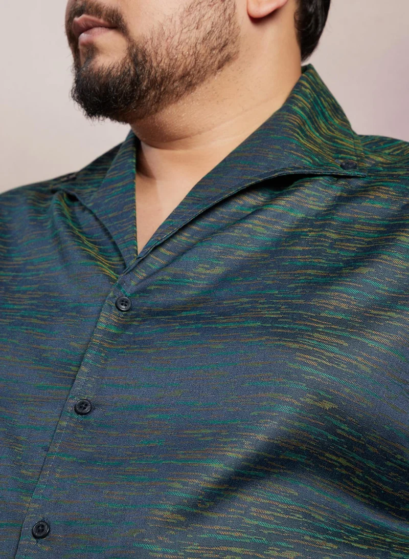 Instafab Plus  Men's Aegean Blue Stokelines-Imprint Shirt For Casual Wear | Spread Collar | Long Cuffed Sleeves | Button Closure | Plus Size Shirt Crafted With Comfort Fit For Everyday Wear for Men | Best Price UAE