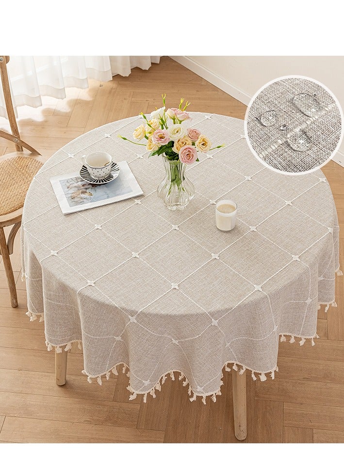 تمر (فاكهة) مفرش طاولة مستدير قابل للغسل من القطن والكتان مفارش مائدة شرابة قماش غطاء طاولة مقاوم للأتربة للمطبخ طاولة الطعام للاستخدام اليومي (140*140) - Image 1