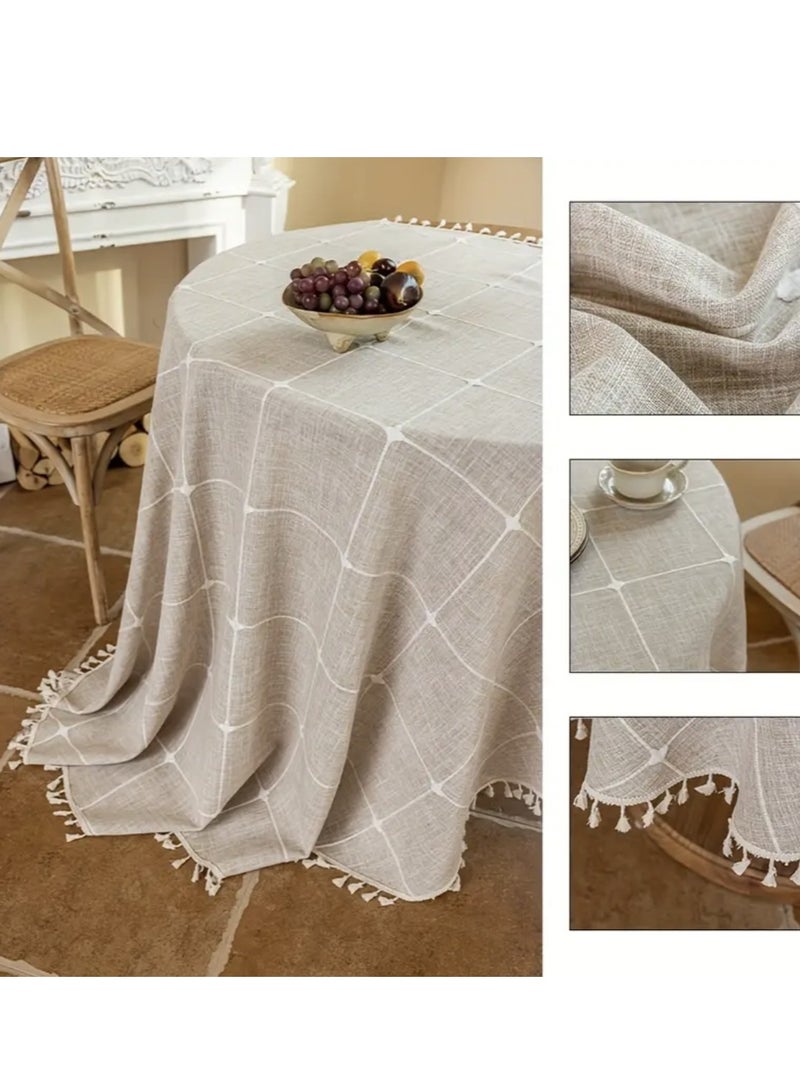 تمر (فاكهة) مفرش طاولة مستدير قابل للغسل من القطن والكتان مفارش مائدة شرابة قماش غطاء طاولة مقاوم للأتربة للمطبخ طاولة الطعام للاستخدام اليومي (140*140) - Image 2