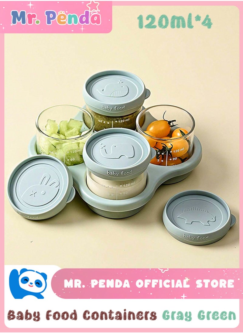 Mr. Penda 4 Pack Glass Baby Food Storage Containers with Lids, Microwavable Baby Food Storage Containers, Baby Food Freezer Tray, Glass Baby Food Jars (Gray Green)  - Image 1