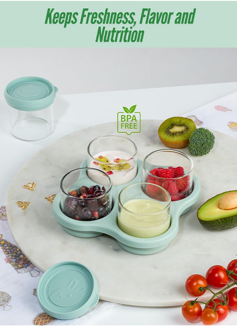 Mr. Penda 4 Pack Glass Baby Food Storage Containers with Lids, Microwavable Baby Food Storage Containers, Baby Food Freezer Tray, Glass Baby Food Jars (Gray Green)  - Image 2