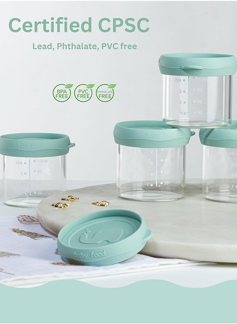 Mr. Penda 4 Pack Glass Baby Food Storage Containers with Lids, Microwavable Baby Food Storage Containers, Baby Food Freezer Tray, Glass Baby Food Jars (Gray Green)  - Image 3