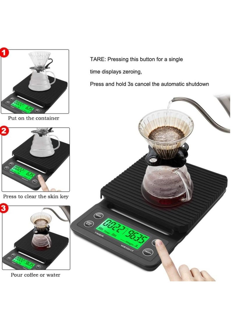 Electronic Coffee Drip Scale Accurate Electric Kitchen Scale with Large Clear LCD Display Coffee Scale with Timer and Tare Function Drip coffee Scale Food Scales