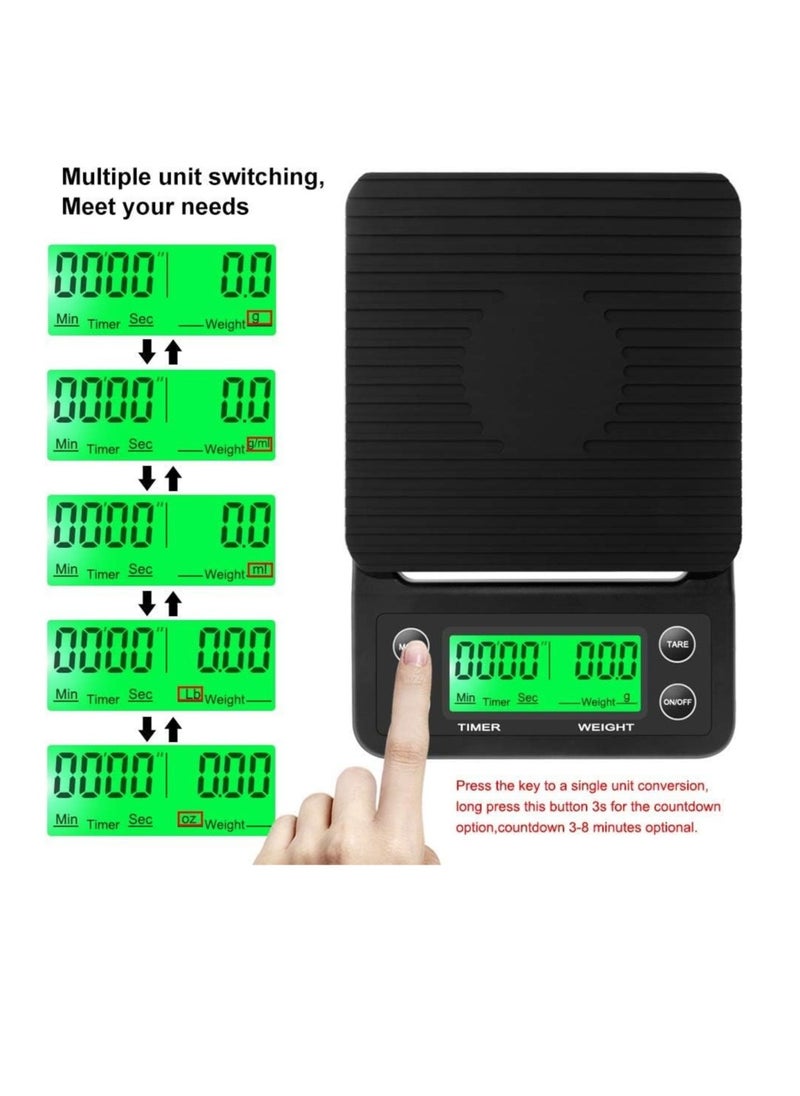 Electronic Coffee Drip Scale Accurate Electric Kitchen Scale with Large Clear LCD Display Coffee Scale with Timer and Tare Function Drip coffee Scale Food Scales