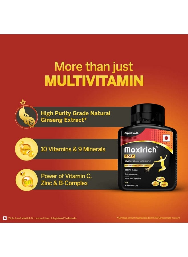 Cipla Maxirich Gold Daily Multivitamin (60 Softgels) with high purity grade Ginseng Extract*, 10 Vitamins and 9 Minerals | Boosts Energy & Immunity | Reduces Fatigue | Helps Improve Mental Alertness - Image 3