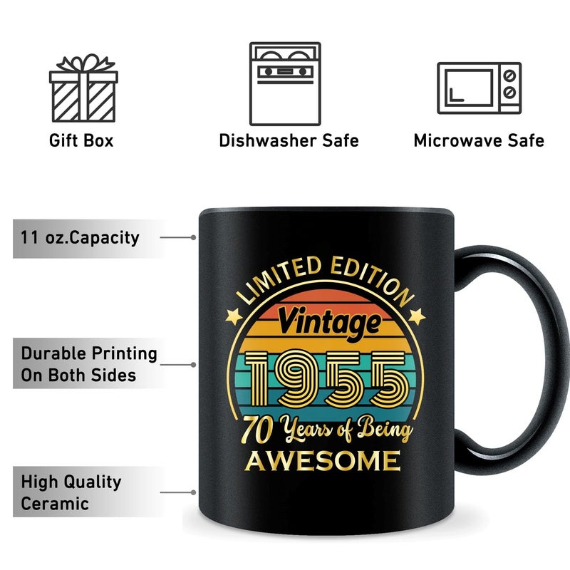 Qupt 70Th Birthday Gifts For Women Men  70Th Birthday Gifts For Him  1955 Birthday Gifts For Women Men  70 Years Old Gifts  1955 Birthday Gifts For Her Him  70Th Birthday Presents Coffee Mug - Image 3