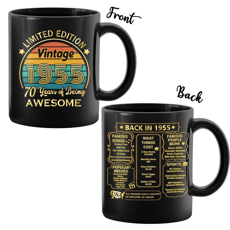 Qupt 70Th Birthday Gifts For Women Men  70Th Birthday Gifts For Him  1955 Birthday Gifts For Women Men  70 Years Old Gifts  1955 Birthday Gifts For Her Him  70Th Birthday Presents Coffee Mug - Image 2