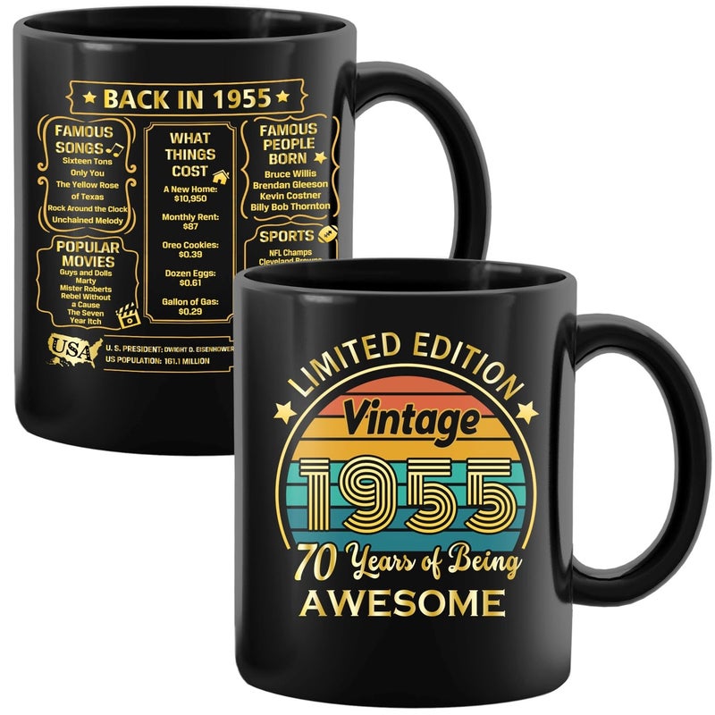 Qupt 70Th Birthday Gifts For Women Men  70Th Birthday Gifts For Him  1955 Birthday Gifts For Women Men  70 Years Old Gifts  1955 Birthday Gifts For Her Him  70Th Birthday Presents Coffee Mug - Image 1