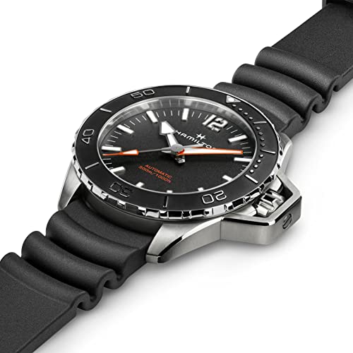 Hamilton Watch Khaki Navy Frogman Auto | Swiss Made | 46mm Stainless Steel Case | Black Dial Analog Watch | Black Rubber Strap (Model: H77825330) - Image 3