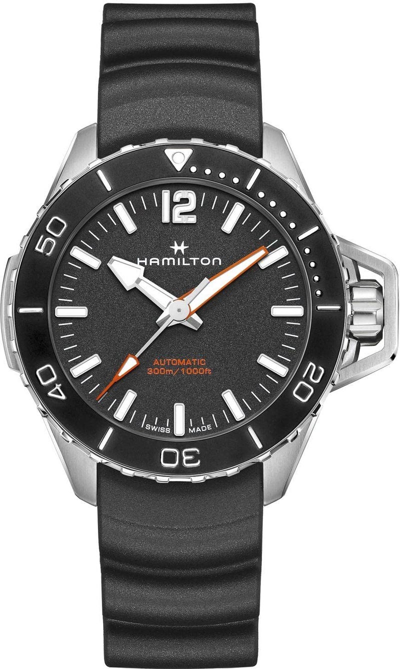 Hamilton Watch Khaki Navy Frogman Auto | Swiss Made | 46mm Stainless Steel Case | Black Dial Analog Watch | Black Rubber Strap (Model: H77825330) - Image 5