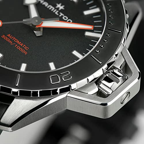 Hamilton Watch Khaki Navy Frogman Auto | Swiss Made | 46mm Stainless Steel Case | Black Dial Analog Watch | Black Rubber Strap (Model: H77825330) - Image 4