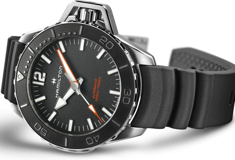 Hamilton Watch Khaki Navy Frogman Auto | Swiss Made | 46mm Stainless Steel Case | Black Dial Analog Watch | Black Rubber Strap (Model: H77825330) - Image 2