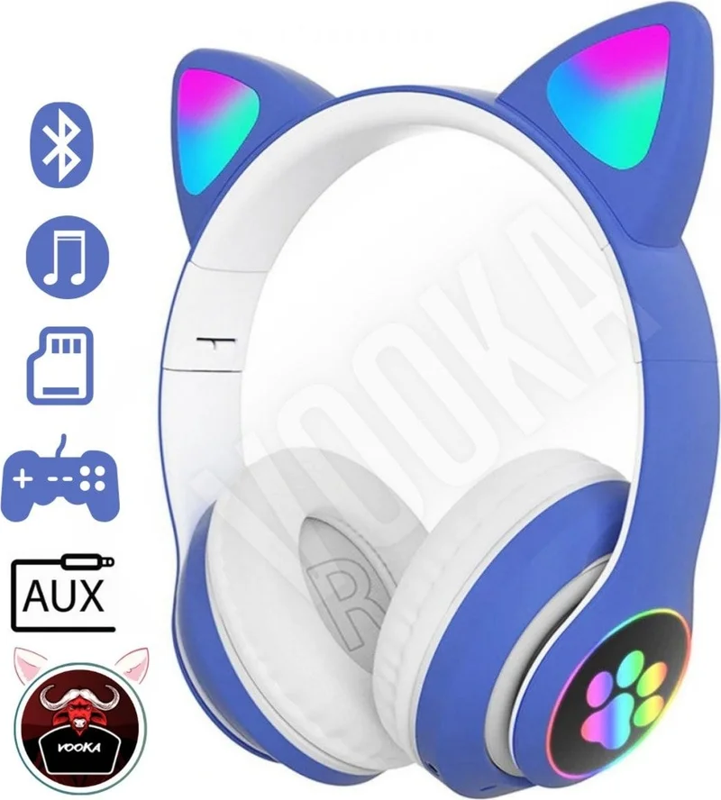 كونكورد Cat Ear Bluetooth 5.0 RGB LED Paw Headset Colorful Stn - 28 Stn-28