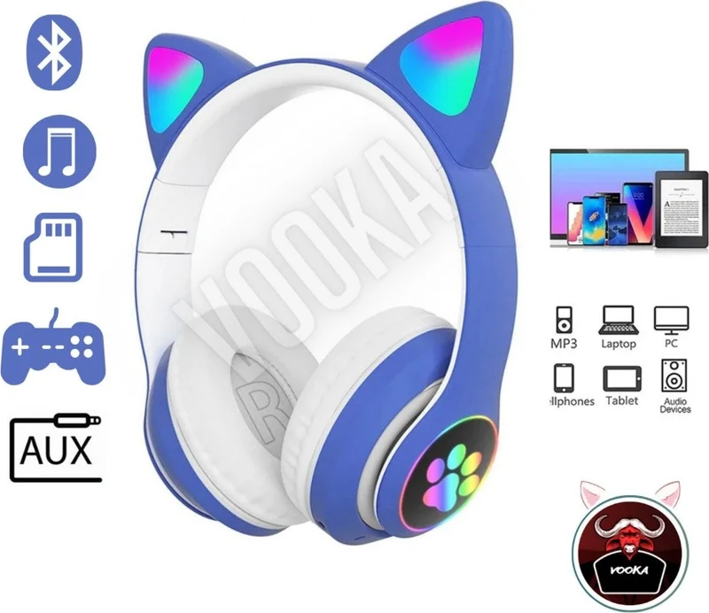 كونكورد Cat Ear Bluetooth 5.0 RGB LED Paw Headset Colorful Stn - 28 Stn-28