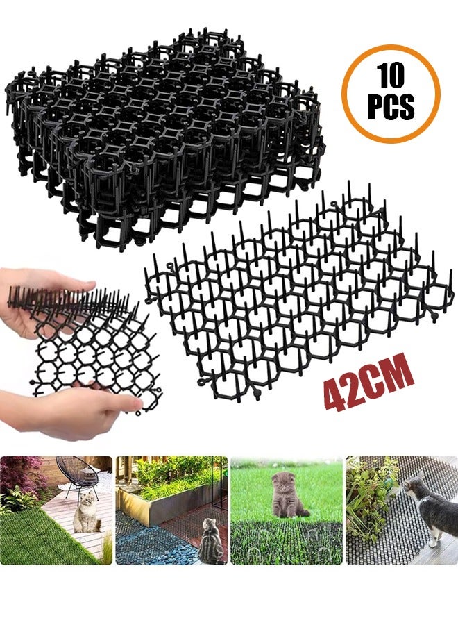 Cat Scat Mat 10 Piece Set - 16 x 13 in - Cat Indoor/Outdoor Deterrent Pad - Dog & Cat Spike Mat Anti-dig for Garden - Cat Anti- Scratch Mat with 1 inch Plastic Spikes - Image 1