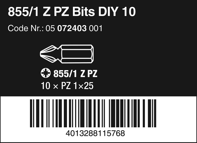 Wera 855/1 Z PZ 1 X 25 MM DIY-BOX POZIDRIV-BITS (10 pcs) - Image 2