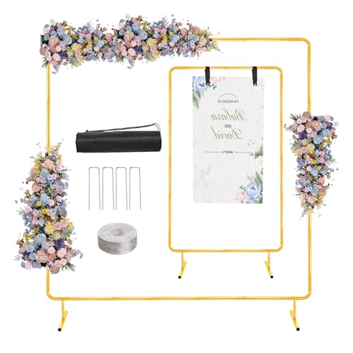 WellSign 6.6FTx6.6FT Wedding Balloon Arch Backdrop Stand, Gold Square Rectangular Metal Background Arch Frame for Garden Flower Arch, Birthday, Baby Shower Parties Decoration - Image 1