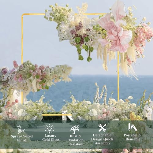 WellSign 6.6FTx6.6FT Wedding Balloon Arch Backdrop Stand, Gold Square Rectangular Metal Background Arch Frame for Garden Flower Arch, Birthday, Baby Shower Parties Decoration - Image 2
