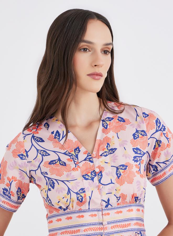 Styli All Over Print V Neck A-Line Maxi Dess - Image 4