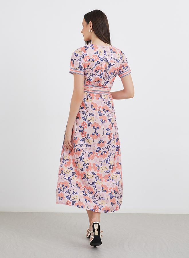 Styli All Over Print V Neck A-Line Maxi Dess - Image 5