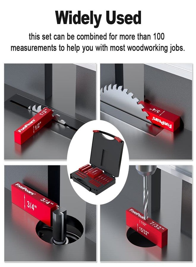 FIVEPEARS مجموعة مكعبات إعداد القياس من FivePears، مكونة من 15 قطعة لأعمال النجارة، قضبان إعداد قياس دقيقة من الألومنيوم لمقياس محاذاة منشار الطاولة، علامات حجم محفورة بالليزر، مكعبات إعداد القياس لمقياس ارتفاع بت التوجيه - Image 5