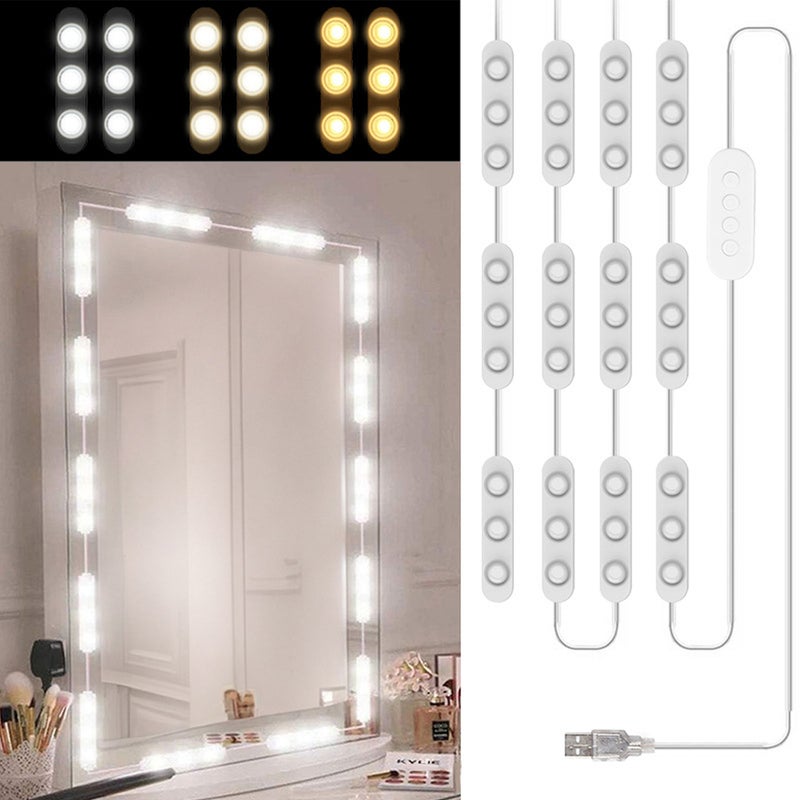 10FT Makeup Vanity Light Module Self-Adhesive Makeup Mirror Light Dimmable Mirror Light Three Color Temperatures IP65 Waterproof USB Plug and Play - Image 2