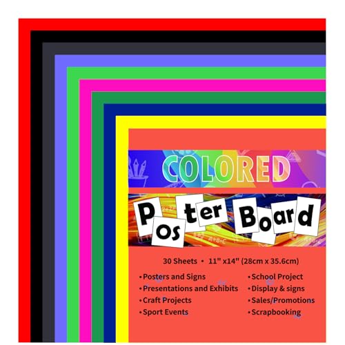 pmybupo Colored Poster Board 30 Sheets 11x14 Inch 10 Assorted Colors for Art Display BoardClassroom UseSchool Craft ProjectPresentation Drawing - Image 1