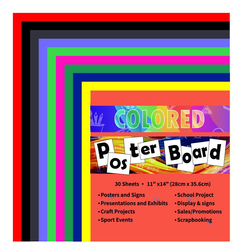 pmybupo Colored Poster Board 30 Sheets 11x14 Inch 10 Assorted Colors for Art Display BoardClassroom UseSchool Craft ProjectPresentation Drawing - Image 2