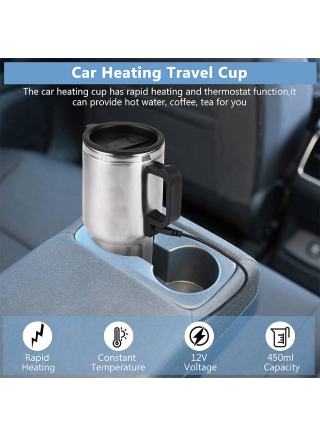 Earss 12V Heated Travel Mug – 450ml Stainless Steel Electric Car Heating Cup for Coffee & Tea with Anti-Spill Lid – In-Car Portable Warmer Mug for Road Trips & Office Use (14oz) - Image 2