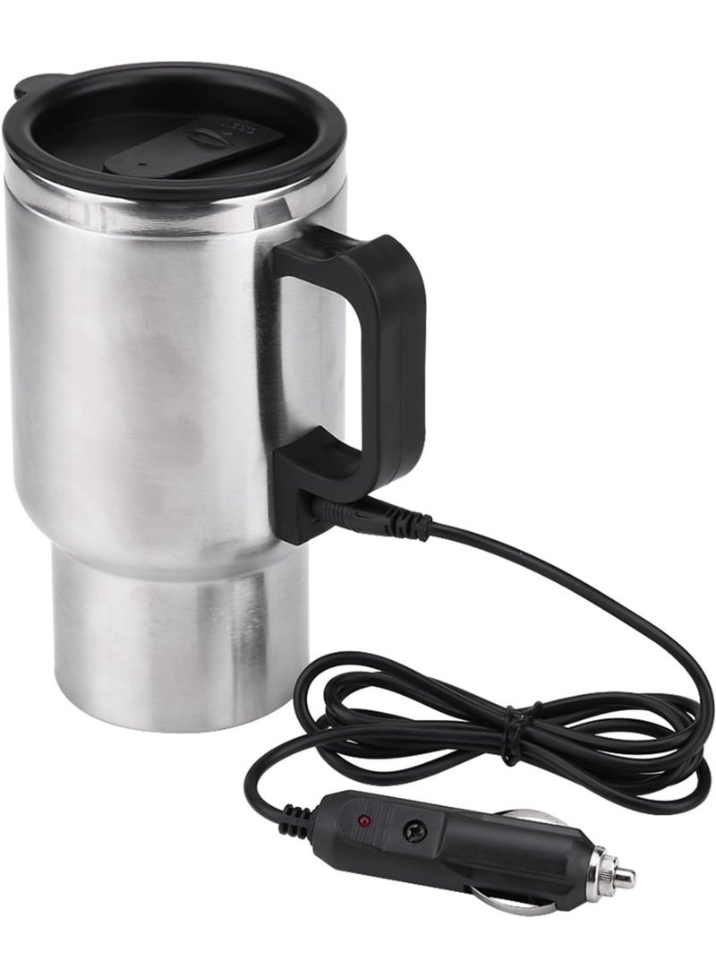 Earss 12V Heated Travel Mug – 450ml Stainless Steel Electric Car Heating Cup for Coffee & Tea with Anti-Spill Lid – In-Car Portable Warmer Mug for Road Trips & Office Use (14oz) - Image 1