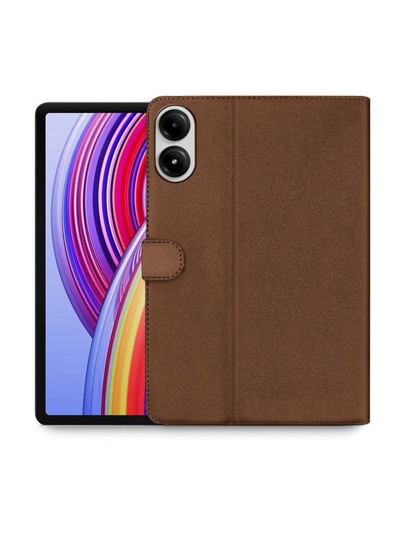 اوميكر جراب Xiaomi Redmi Pad Pro 5G 2024 مقاس 12.1 بوصة من جلد البولي يوريثان بإغلاق مغناطيسي - بني داكن - Image 1