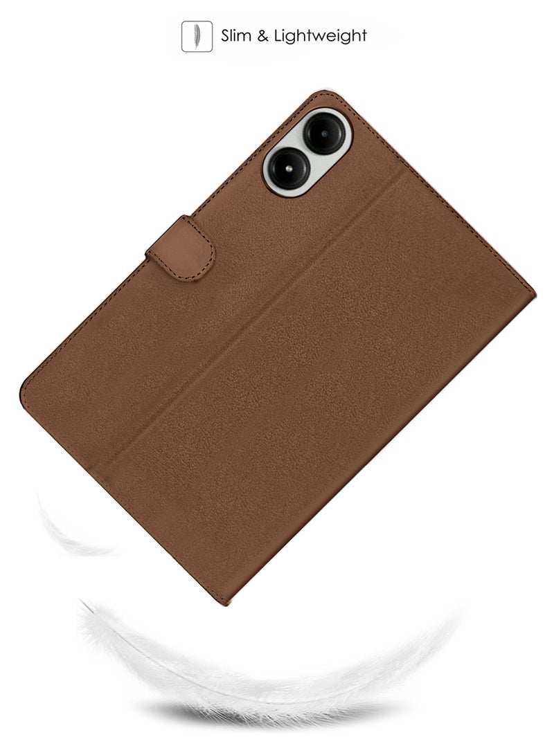 اوميكر جراب Xiaomi Redmi Pad Pro 5G 2024 مقاس 12.1 بوصة من جلد البولي يوريثان بإغلاق مغناطيسي - بني داكن - Image 2