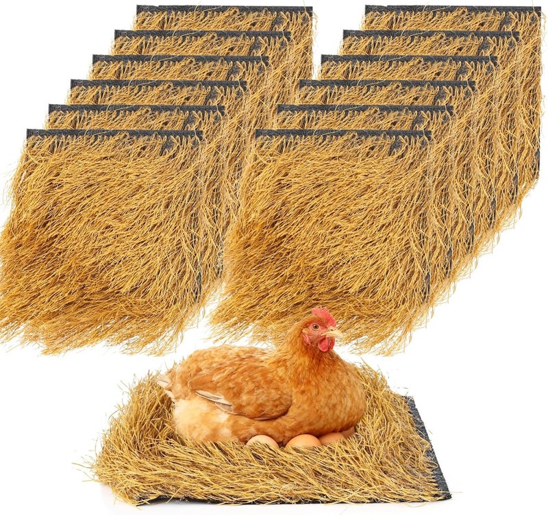 All condition fit BOSREROY Nesting Pads for Chickens, 12 Pcs 12X12 in Artificial Straw, Washable, Reusable Liners for Nest Boxes, for Hens, Ducks, Rabbits Durable versatile substance - Image 1