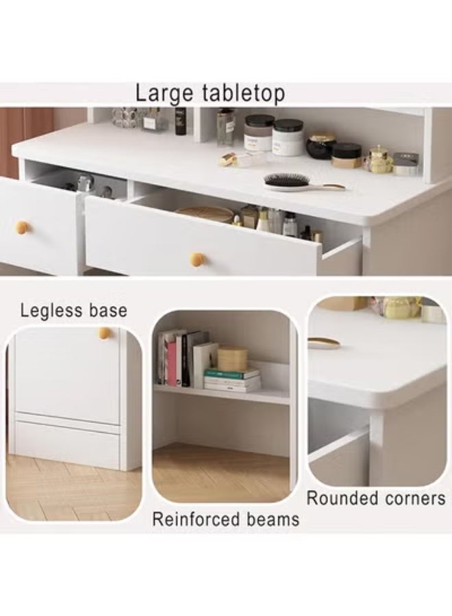 Beauenty Dressing Table,Makeup Table with Drawers, Vanity Desk with Mirror and led Lights,3 Lighting Mode,Makeup Vanity Desk,Multifunctional Makeup Writing Desk for Bedroom (80CM) - Image 3