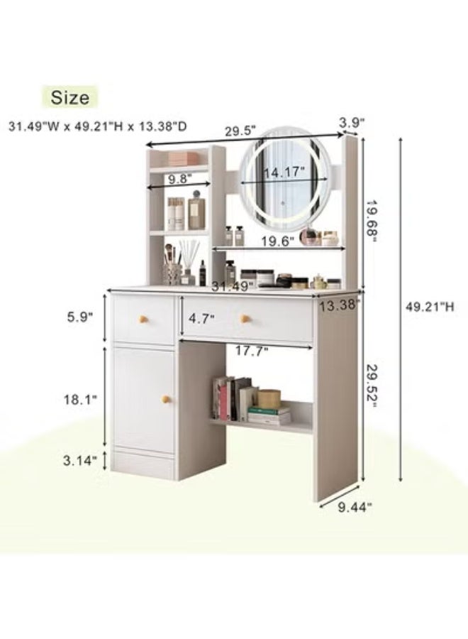 Beauenty Dressing Table,Makeup Table with Drawers, Vanity Desk with Mirror and led Lights,3 Lighting Mode,Makeup Vanity Desk,Multifunctional Makeup Writing Desk for Bedroom (80CM) - Image 2