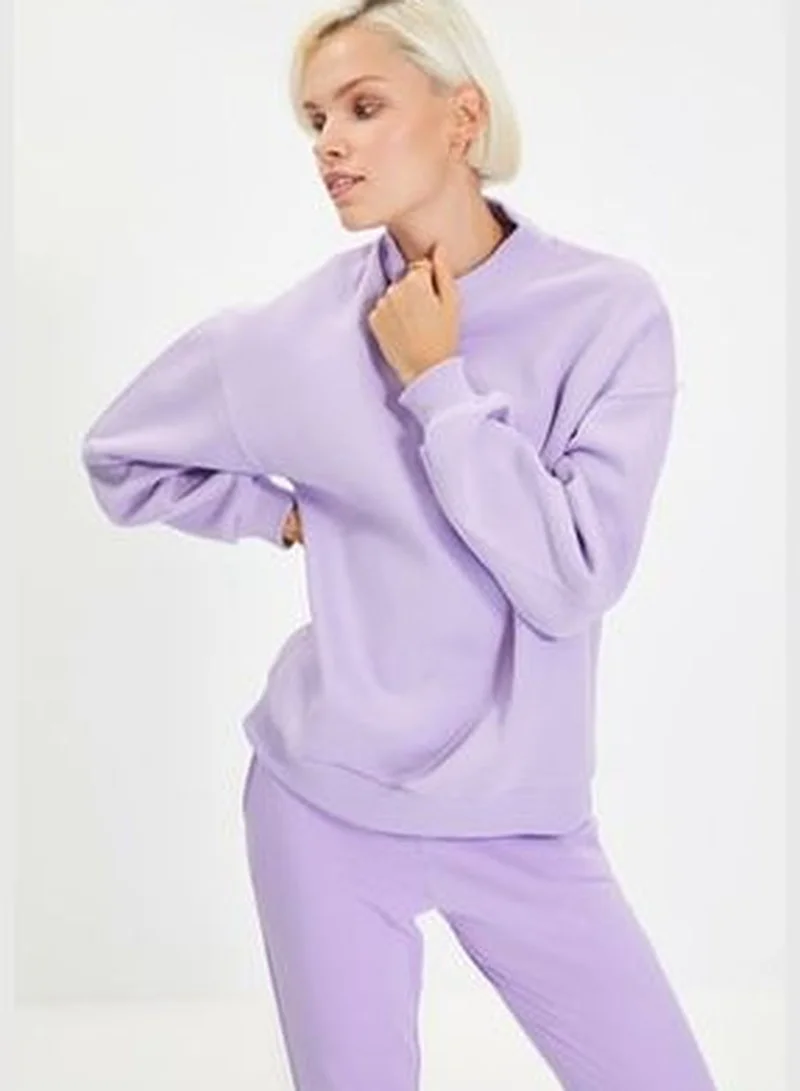 trendyol Lilac Thick Fleece Inside, Standing Collar Relaxed/Comfortable, Knitted Sweatshirt TWOAW20SW0584