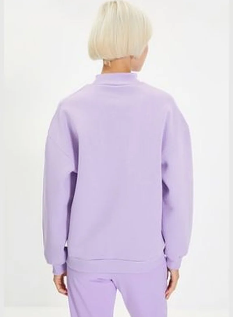 trendyol Lilac Thick Fleece Inside, Standing Collar Relaxed/Comfortable, Knitted Sweatshirt TWOAW20SW0584