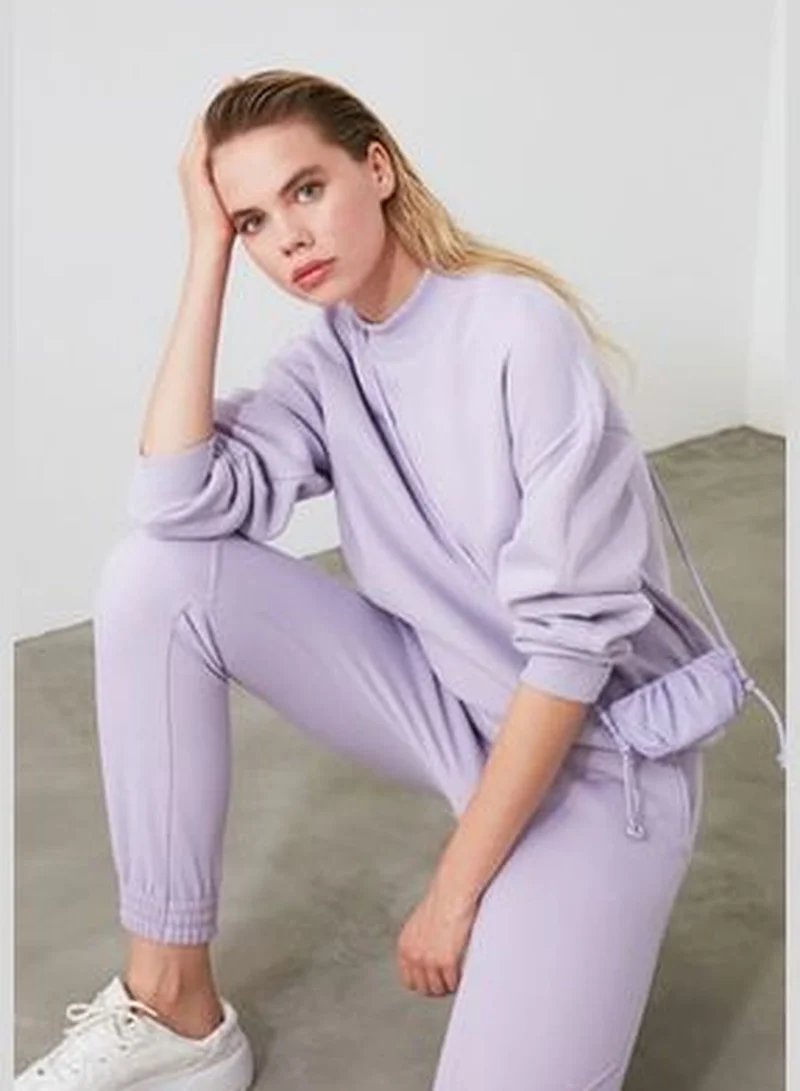 trendyol Lilac Thick Fleece Inside, Standing Collar Relaxed/Comfortable, Knitted Sweatshirt TWOAW20SW0584