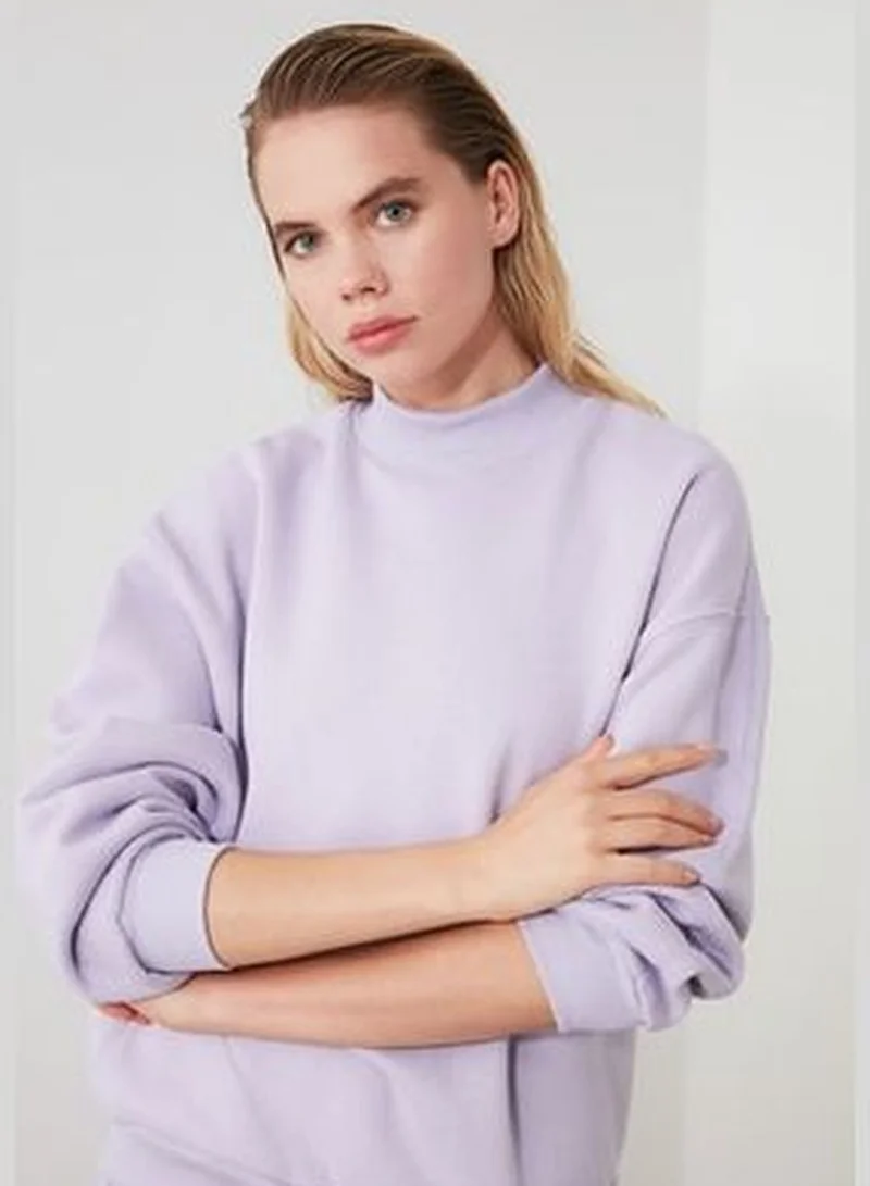 trendyol Lilac Thick Fleece Inside, Standing Collar Relaxed/Comfortable, Knitted Sweatshirt TWOAW20SW0584
