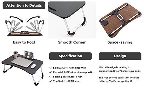 MD Shop Smart MultiPurpose Adjustable Laptop TableBed TableStudy Table Foldable TablePortable Desk with Dock StandFoldable Legs NonSlip Legs Sofa Breakfast Book Reading Engineered Wood Black - Image 4