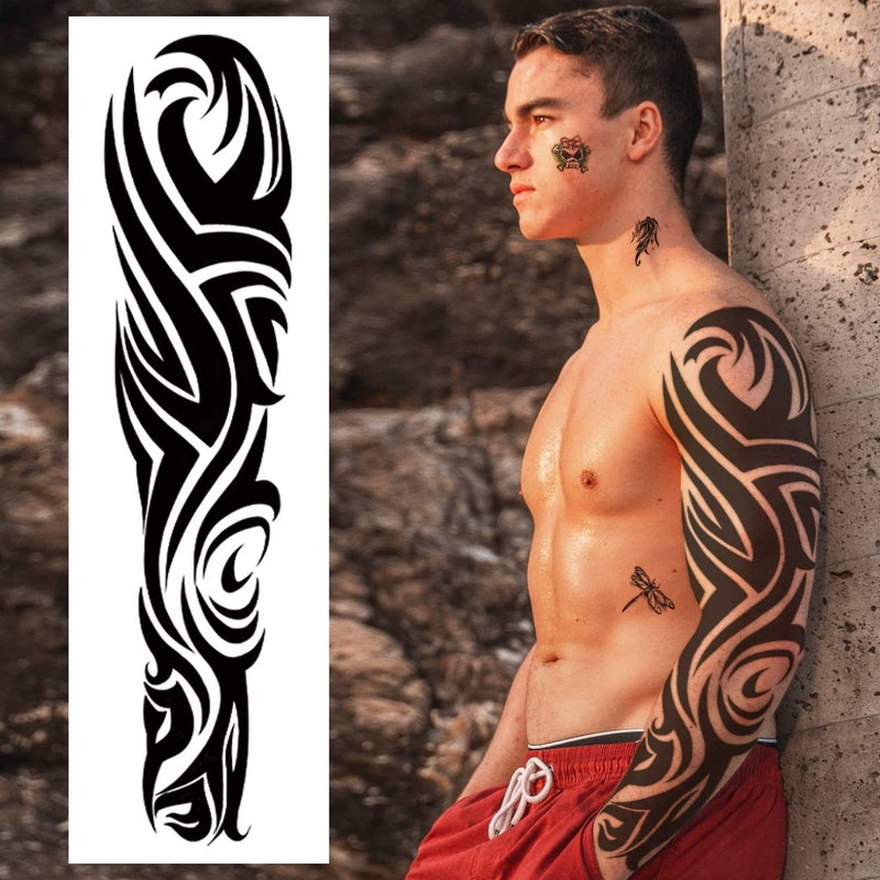 SOOVSY 46 Sheets Full Arm Temporary Tattoo with Lion  Temporary Tattoo Sleeves for Men  Fake Tattoos Adult Realistic with Flower  Full Sleeve Tattoos for Women w/Wolf Eagle & Deer - Image 3